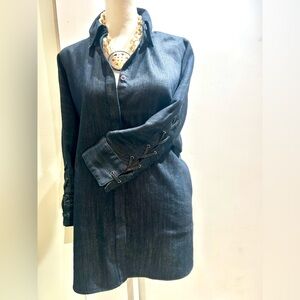 Carlisle Etcetera Denim Shirt Dress w Lace-Up Sleeves Dark Navy sz8 NWOT⭐️